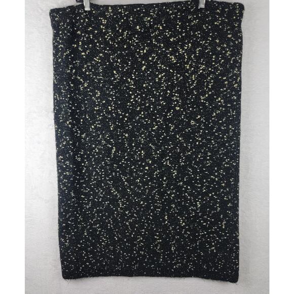 Ann Taylor XL Knit Pull On Midi Skirt Black Gold Metallic Party Holiday Office - Picture 1 of 8
